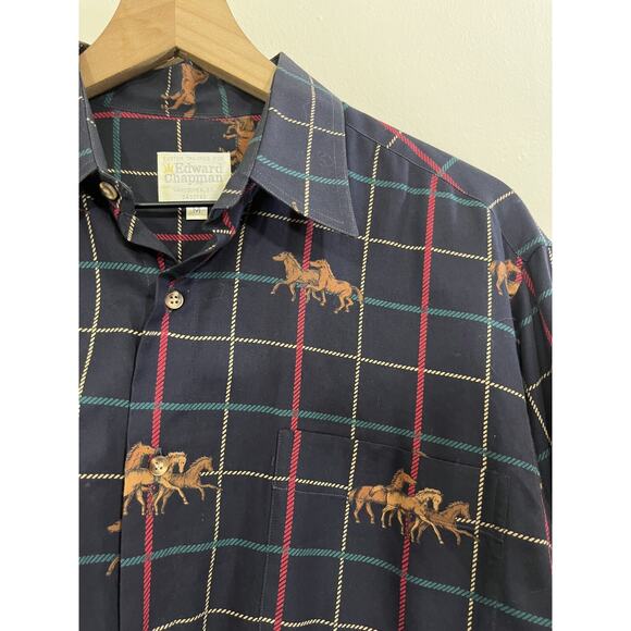 Vtg Equestrian Horses Window Pane Plaid Old Money Luxe Preppy Shirt M Academia - Picture 6 of 11